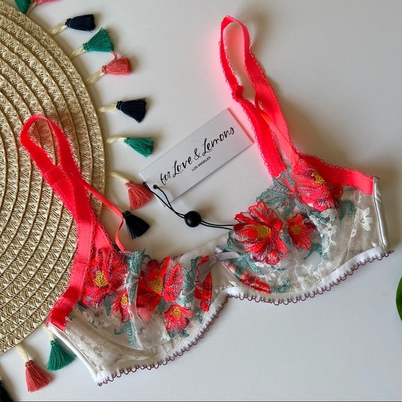 For Love And Lemons Neon Poppy Bra Multi Color XS NEW - Picture 3 of 5